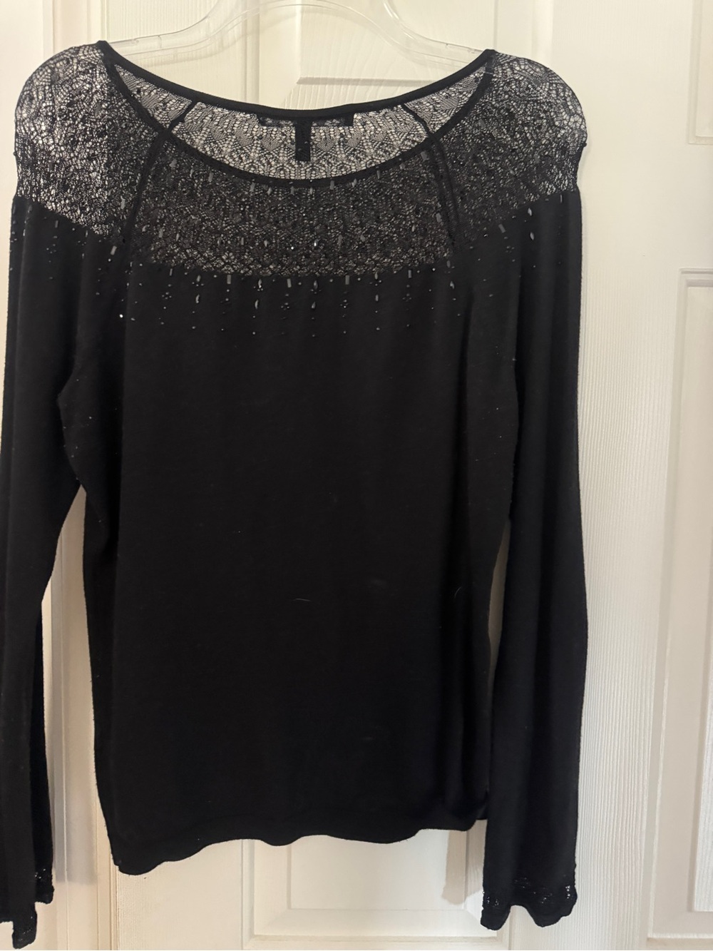 White House Black Market Black Lace Yoke Crewneck Sweater